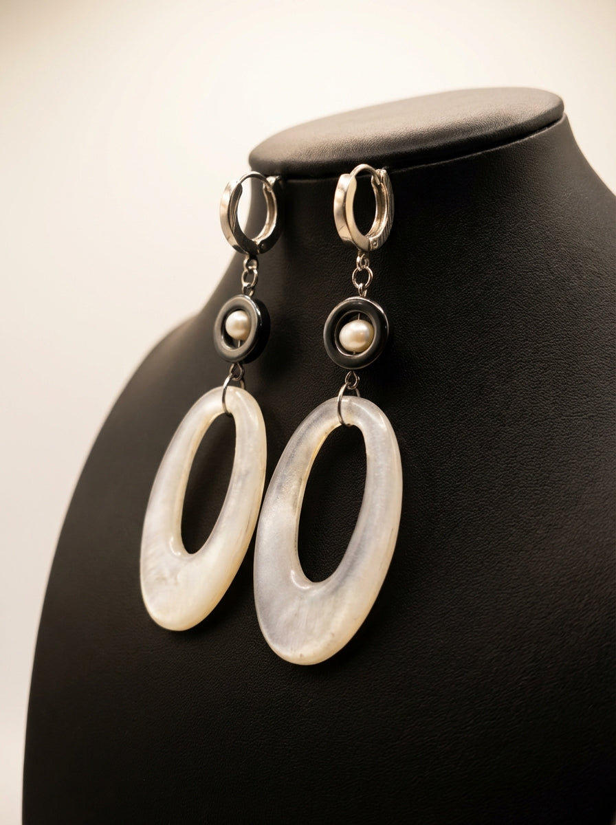 Pearl & Hematite Statement Earrings with Resin Links