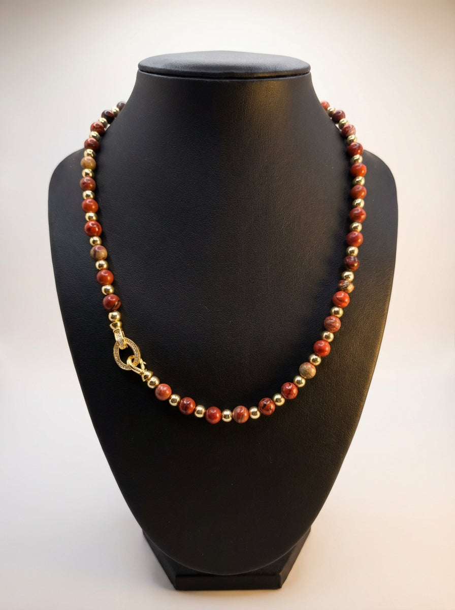 Terracotta Red Jasper & Golden Hematite Handmade Necklace – Grounding, Strength & Balance