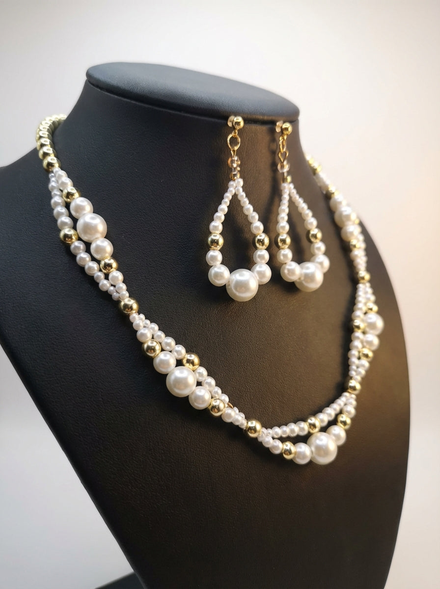 Pearl & Gold Hematite Necklace and Earrings Set