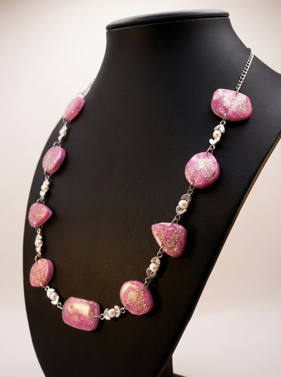 Handcrafted Pearl & Resin Necklace with Golden Accents