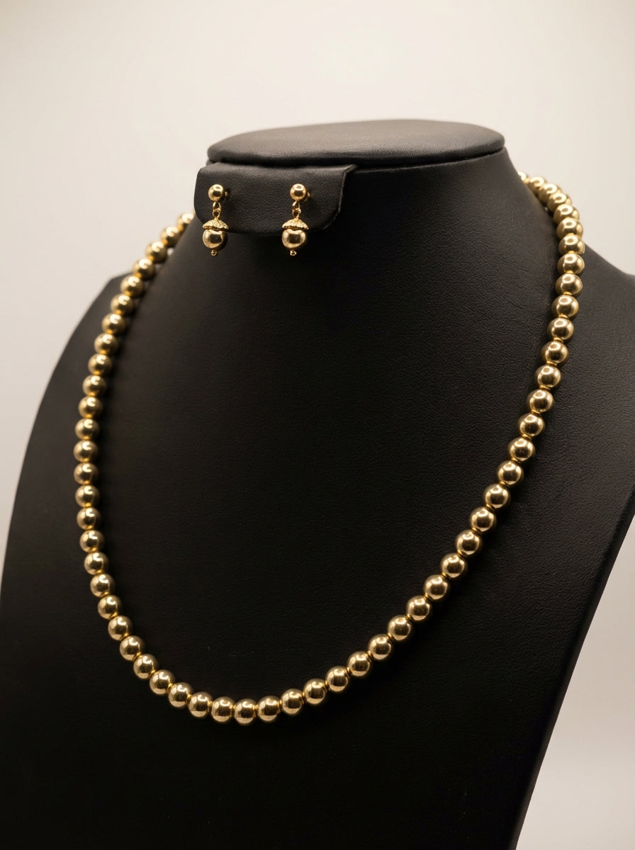 Gold-Plated Beaded Necklace and Stud Earrings Set