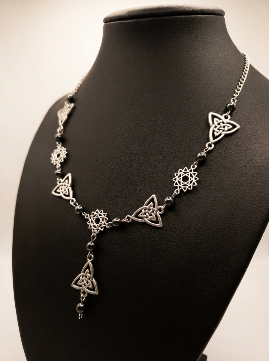 Hematite & Celtic-Style Knot Necklace – Grounding, Protection & Balance