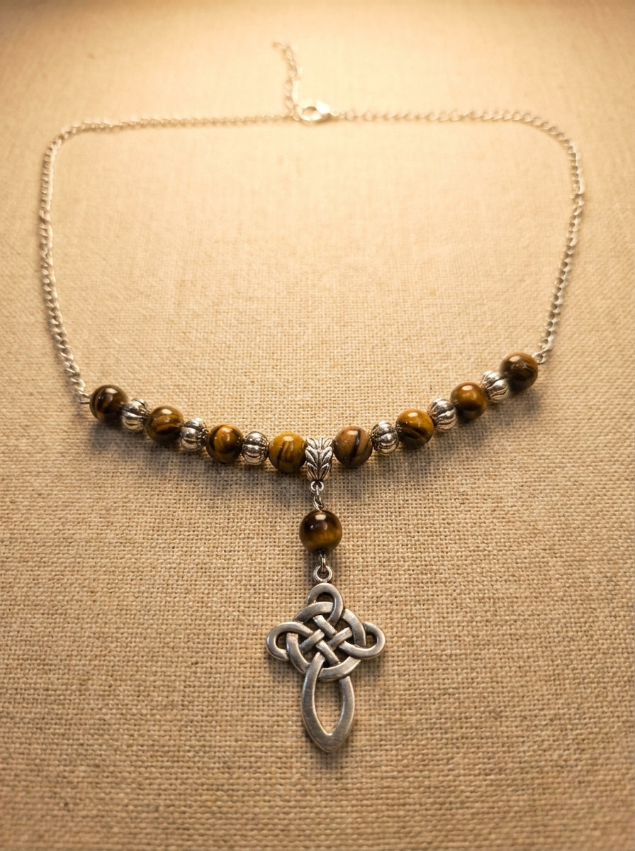 Tiger’s Eye & Celtic-Style Silver Handmade Necklace – Protection, Focus & Inner Strength