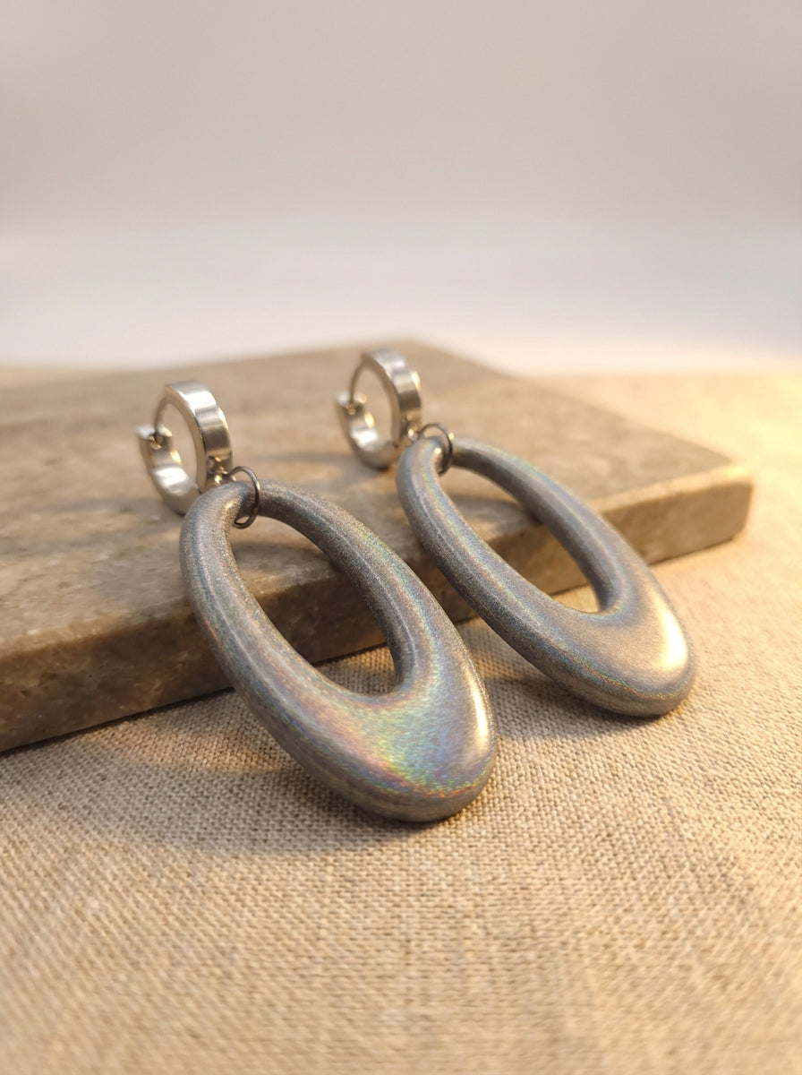 Iridescent Rainbow Resin Drop Earrings