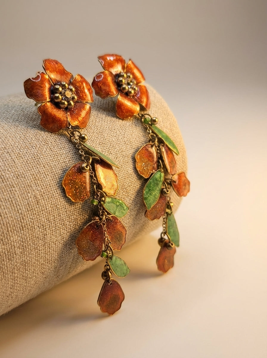 Artisan Rose Pink Flower Drops with Green Leaf Detail