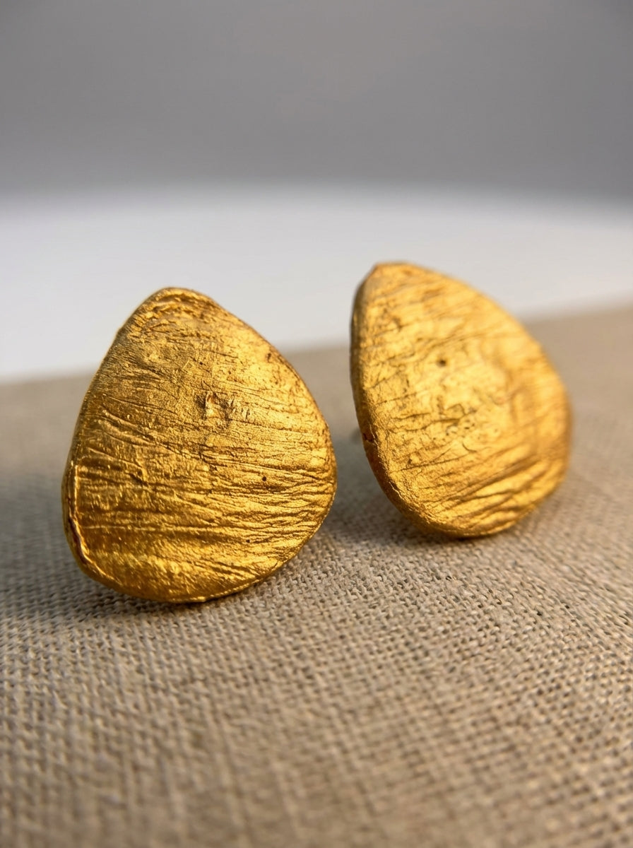 Artisan Gold Leaf Effect Drop Earrings