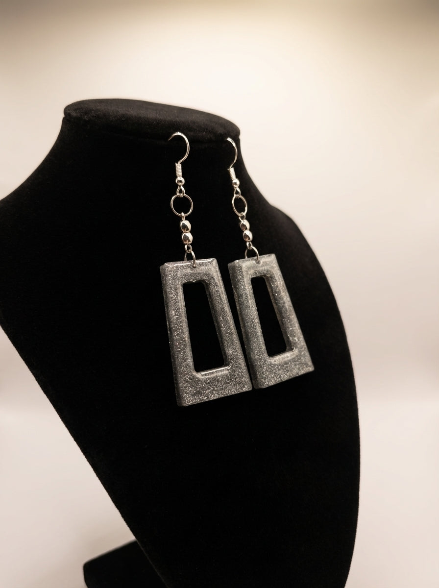 Modern Silver Textured Rectangle Dangle Earrings