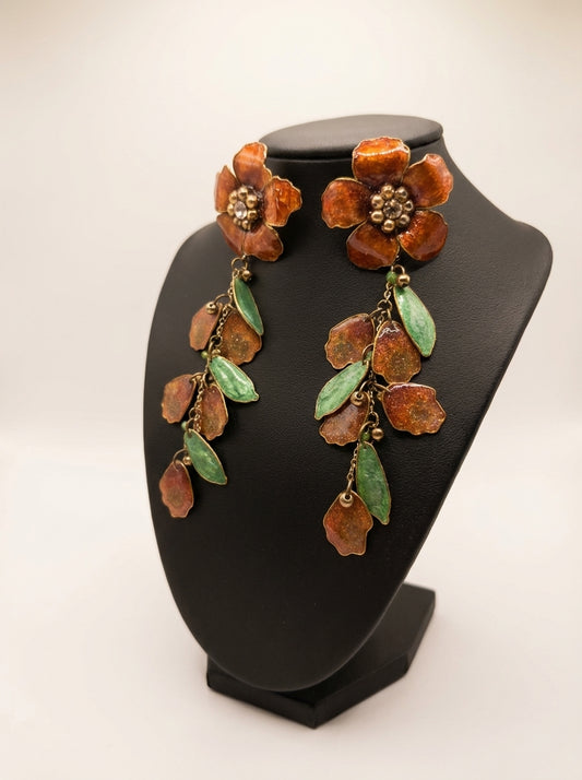 Artisan Rose Pink Flower Drops with Green Leaf Detail