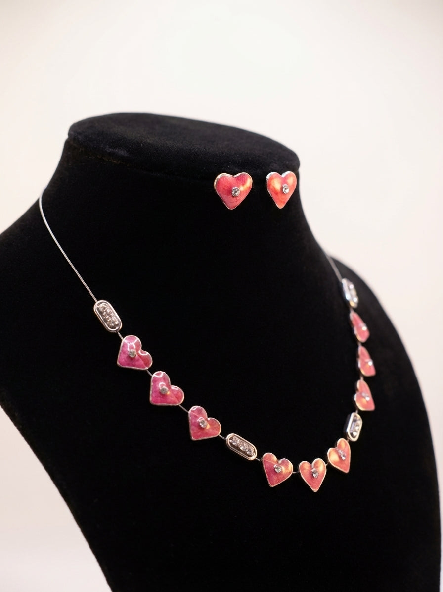 Crimson Hearts Resin Jewellery Set – Necklace & Stud Earrings