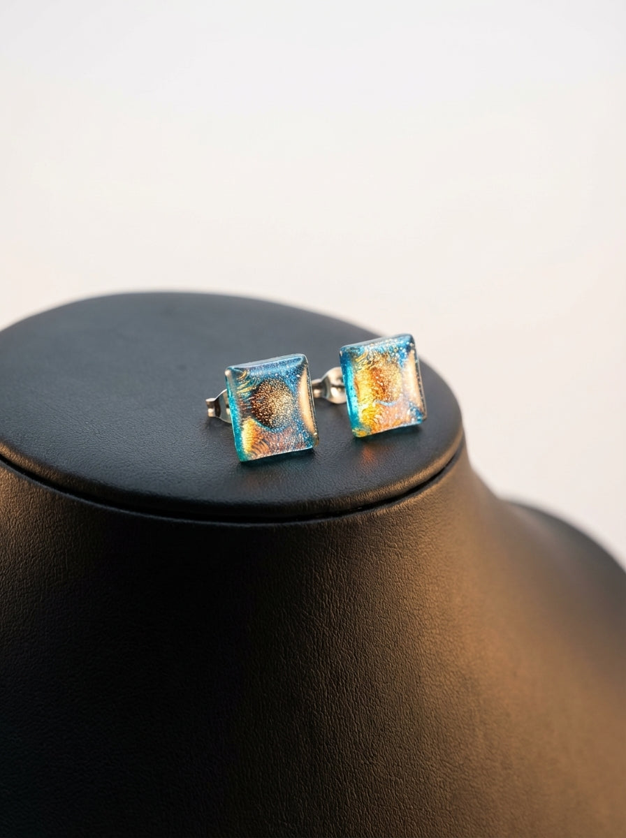 Iridescent Metallic Pigment Square Earrings