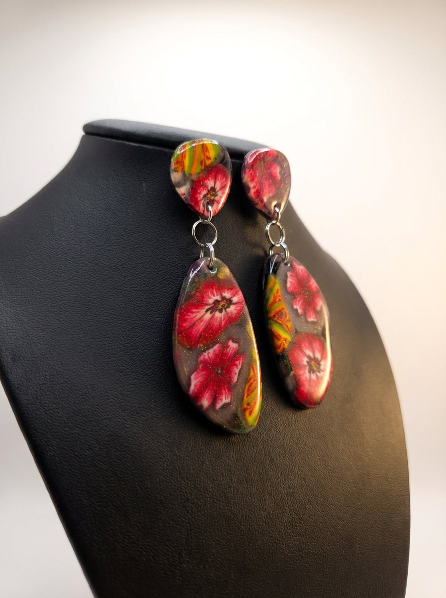 Handcrafted Clay Floral Earrings with Pressed Flowers