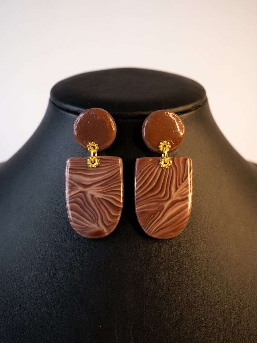 Mocha Shield Clay Earrings – Handmade Statement Earrings
