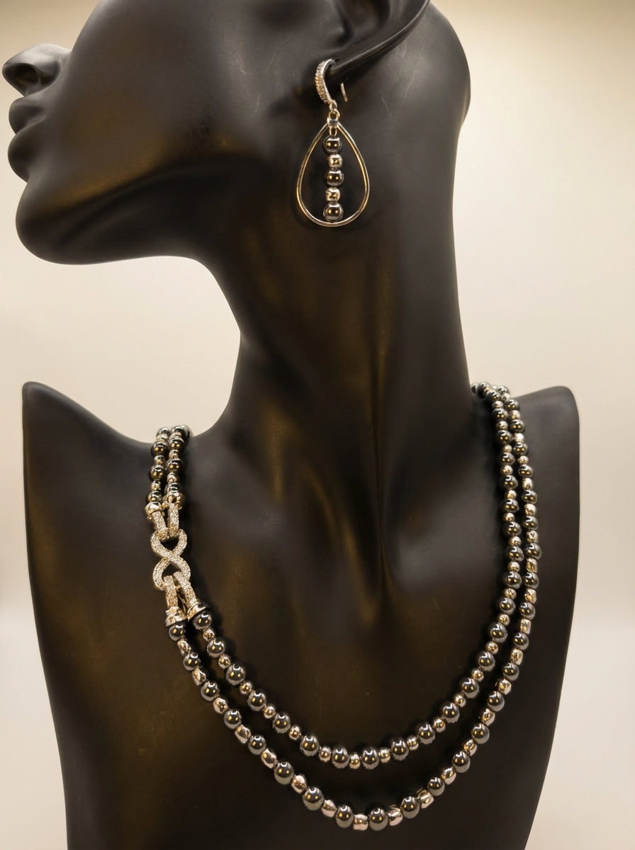 Hematite & Silver Necklace and Earrings Set