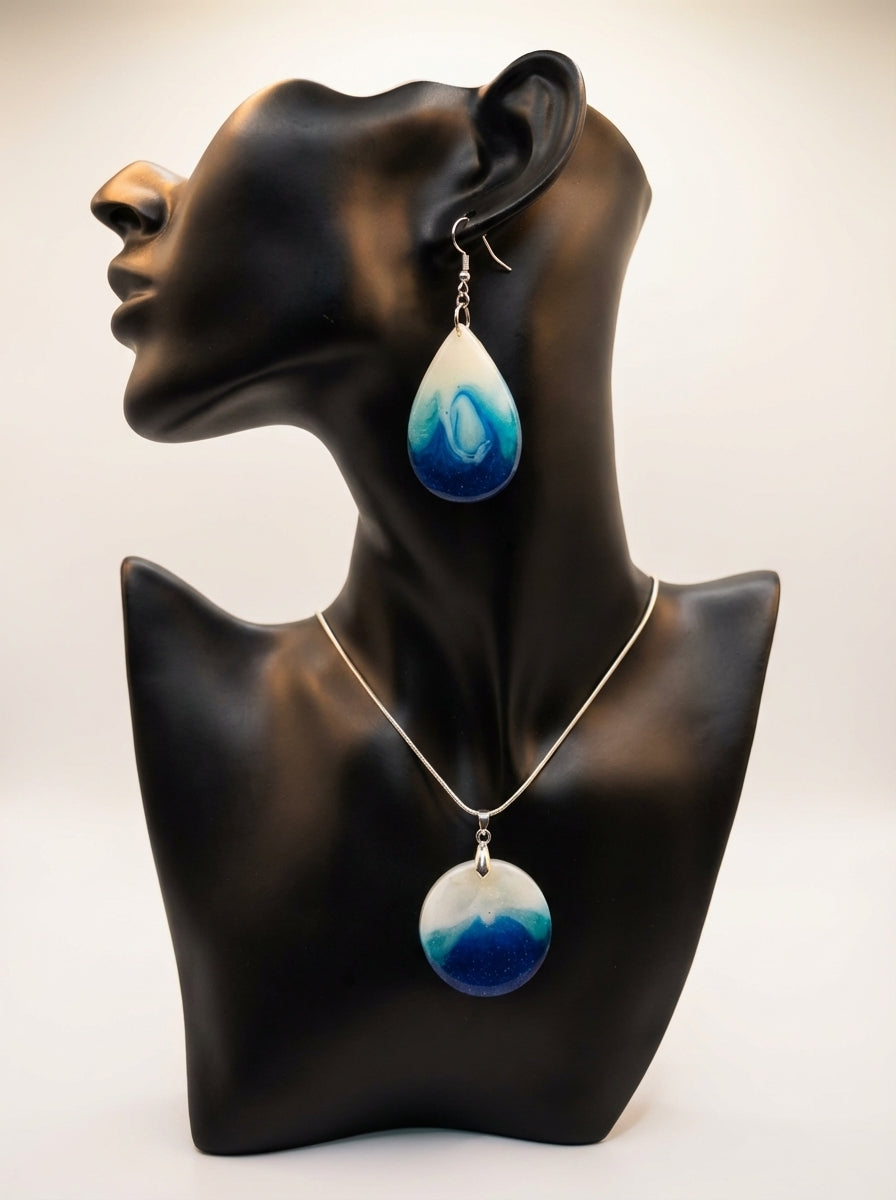 Ocean Wave Effect Pendant and Teardrop Earrings Set