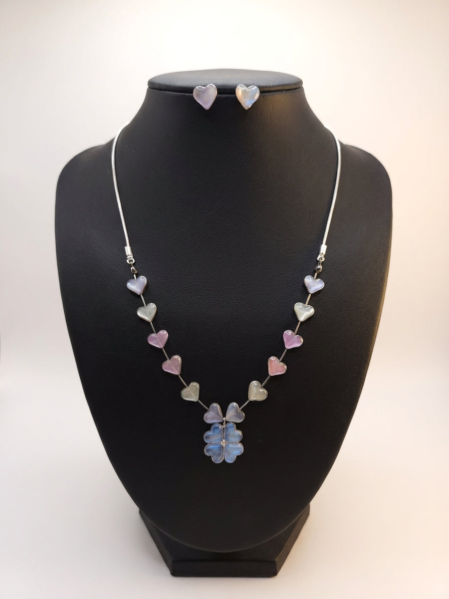 Irediscent Pastel Hearts Jewellery Set – Necklace & Stud Earrings