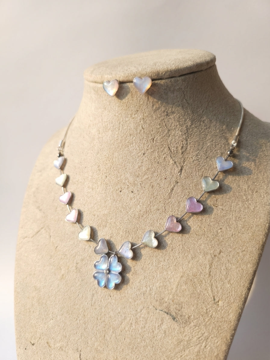 Irediscent Pastel Hearts Jewellery Set – Necklace & Stud Earrings