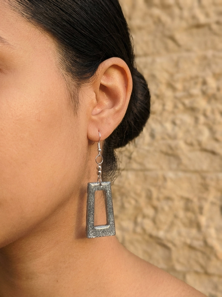 Modern Silver Textured Rectangle Dangle Earrings