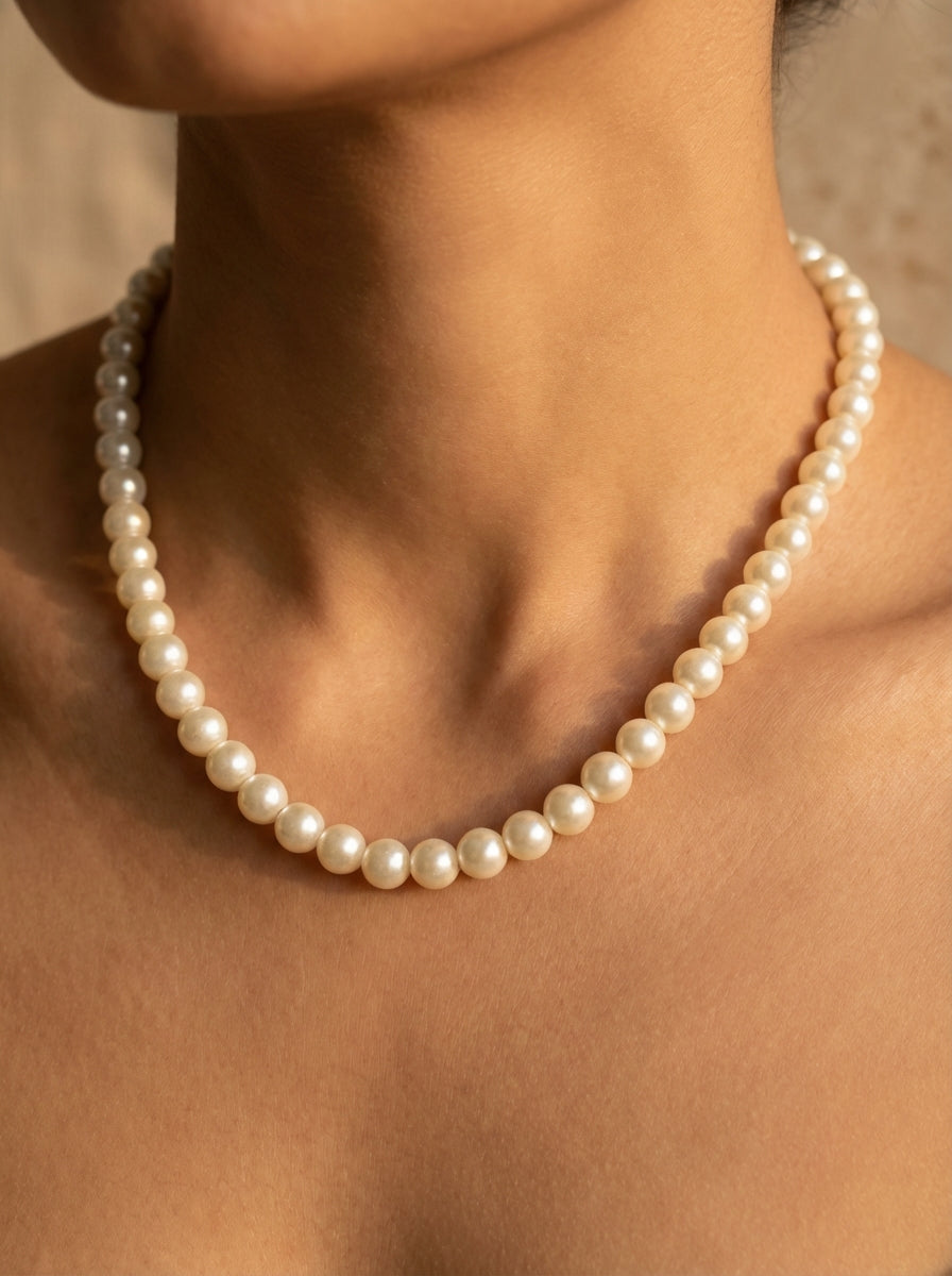 Classic Imitation Pearl Necklace with Silver Clasp