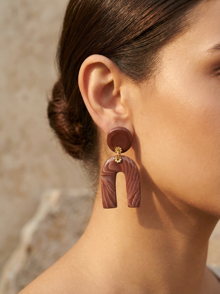 Mocha Arch Clay Earrings – Handmade Statement Earrings