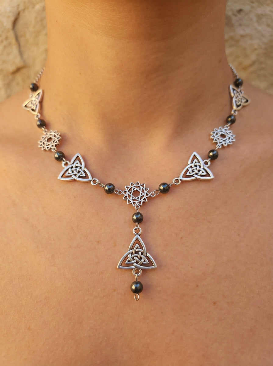 Hematite & Celtic-Style Knot Necklace – Grounding, Protection & Balance