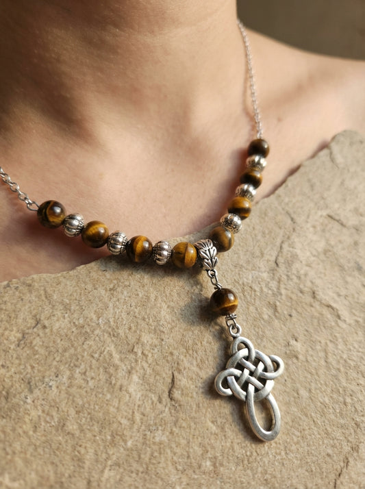 Tiger’s Eye & Celtic-Style Silver Handmade Necklace – Protection, Focus & Inner Strength