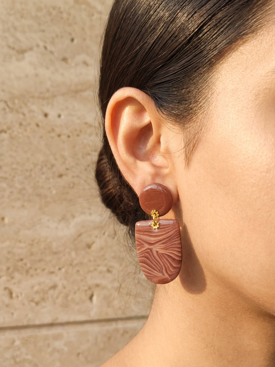 Mocha Shield Clay Earrings – Handmade Statement Earrings