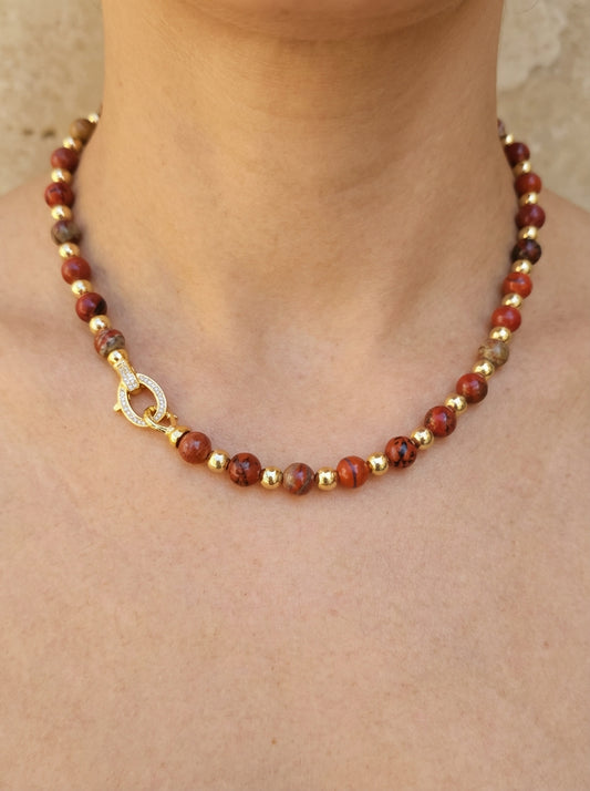 Terracotta Red Jasper &amp; Golden Hematite Handmade Necklace – Grounding, Strength &amp; Balance