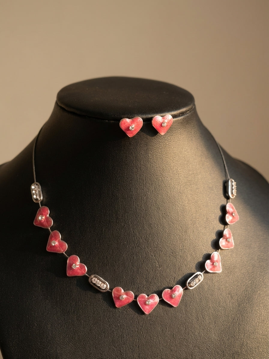 Crimson Hearts Resin Jewellery Set – Necklace & Stud Earrings