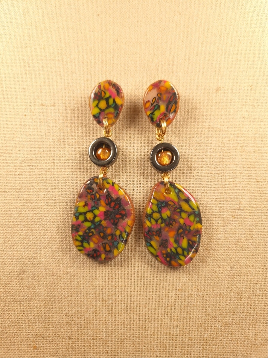 Multicolour Clay Statement Earrings with Hematite & Freshwater Pearls