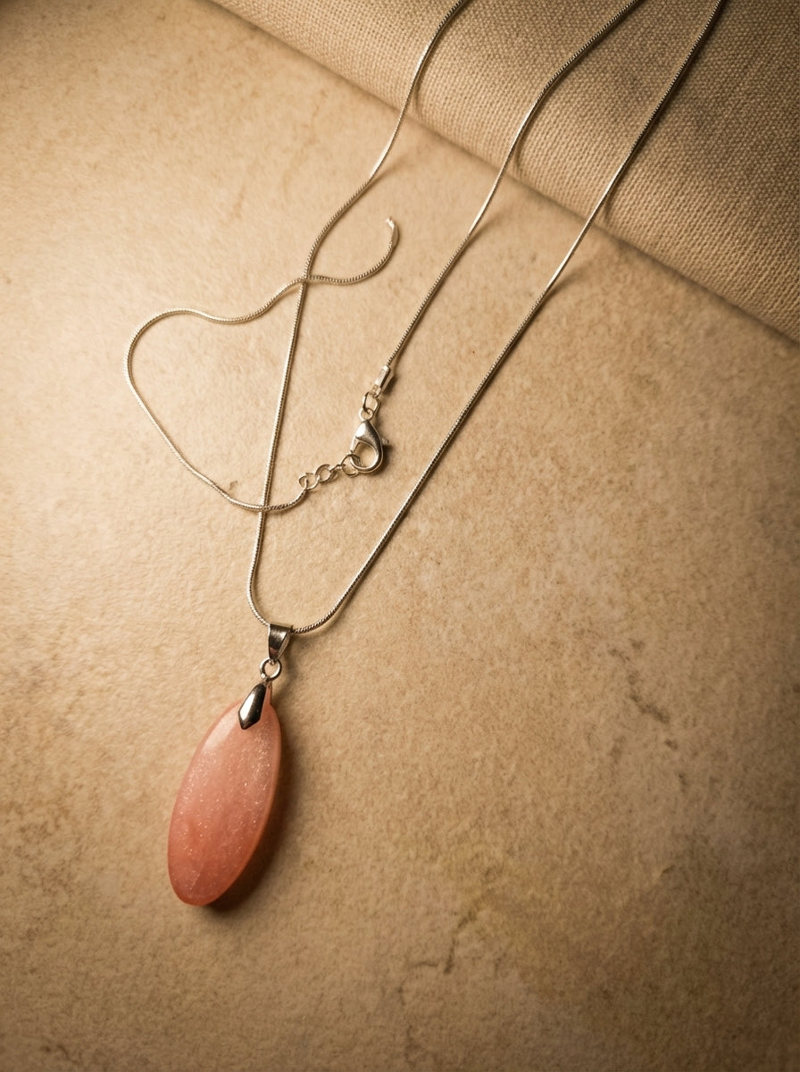 Orange Coral Shimmer Teardrop Pendant Necklace