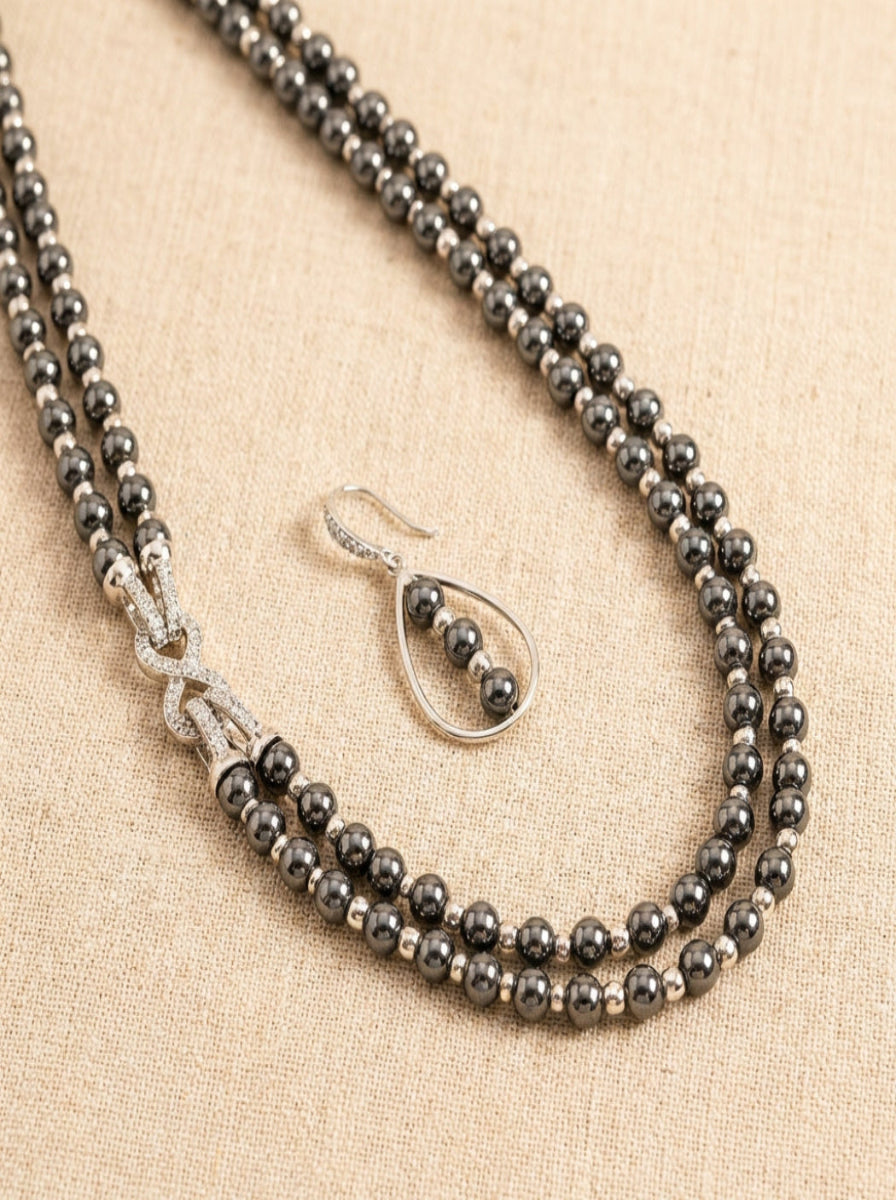 Hematite & Silver Necklace and Earrings Set