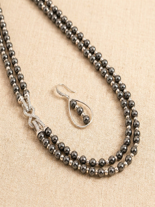 Hematite & Silver Necklace and Earrings Set