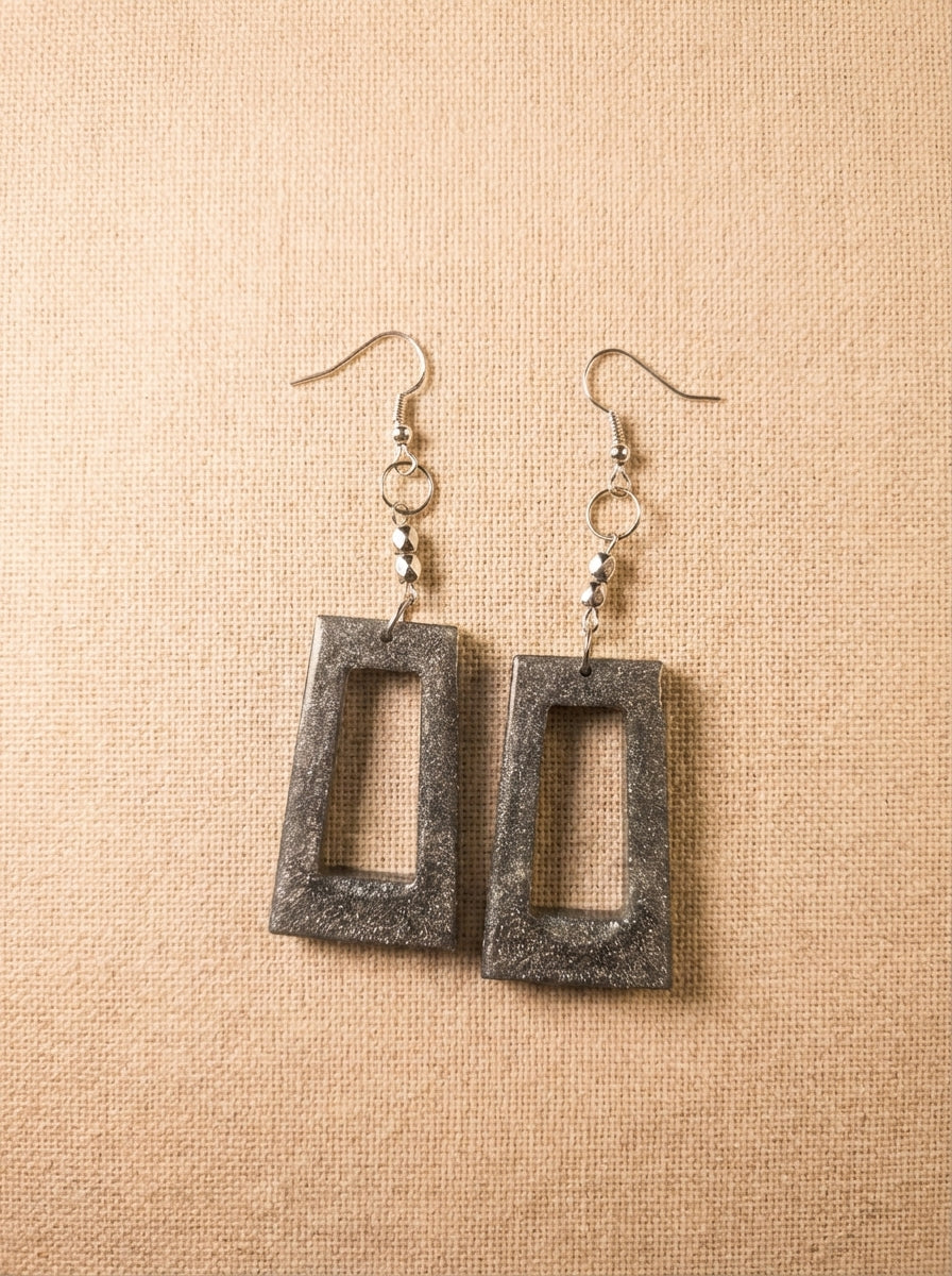 Modern Silver Textured Rectangle Dangle Earrings