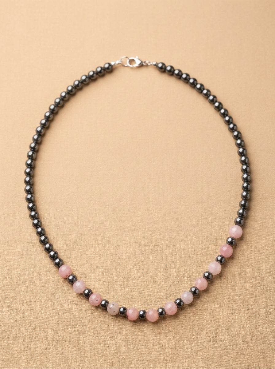 Rose Quartz & Hematite Handmade Necklace – Love, Grounding &amp; Balance