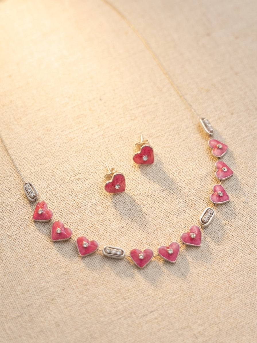 Crimson Hearts Resin Jewellery Set – Necklace & Stud Earrings