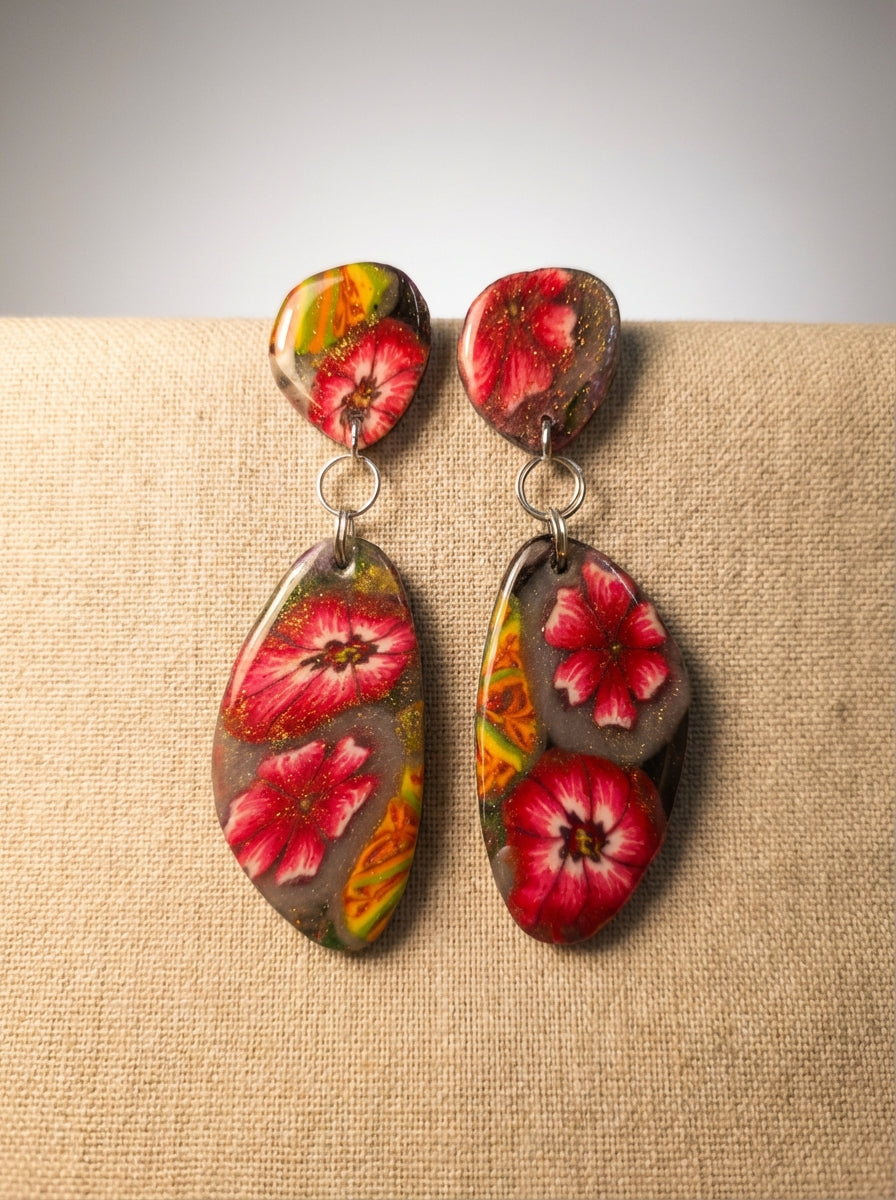 Handcrafted Clay Floral Earrings with Pressed Flowers