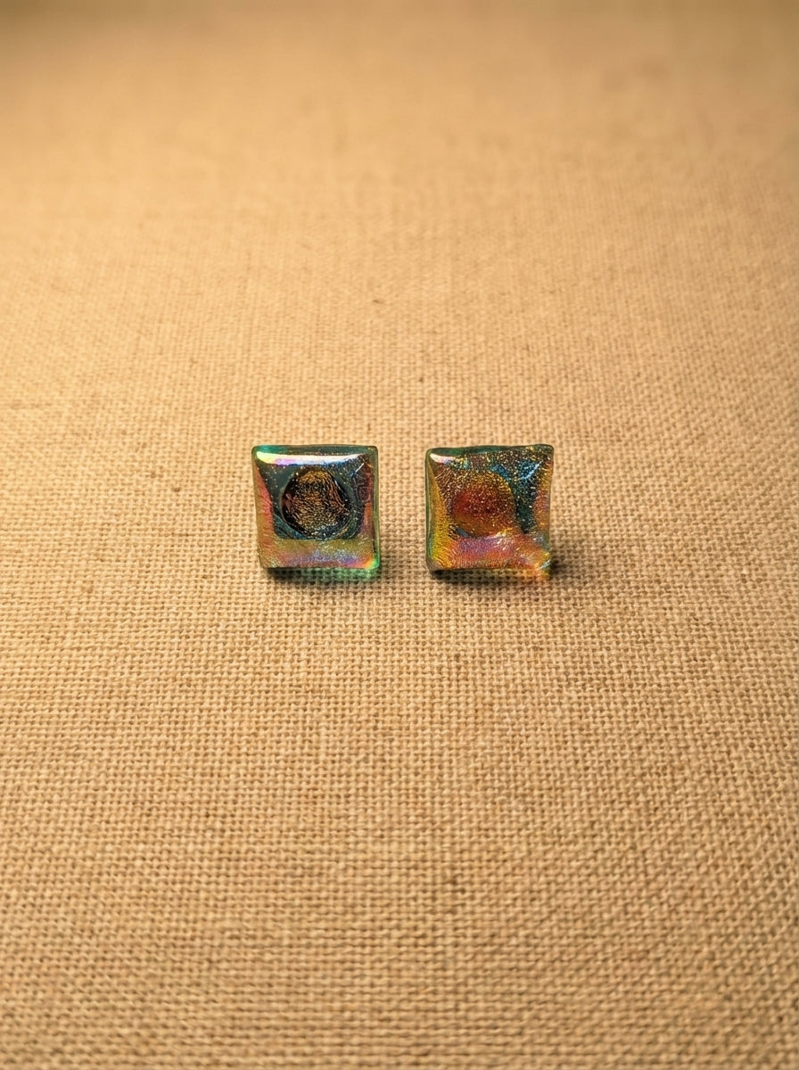 Iridescent Metallic Pigment Square Earrings