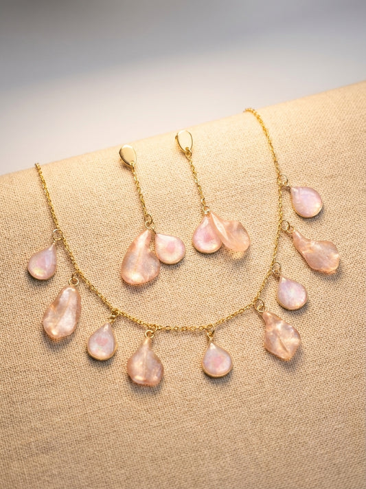 Blush Teardrop Resin Jewellery Set Necklace and Drop Earrings