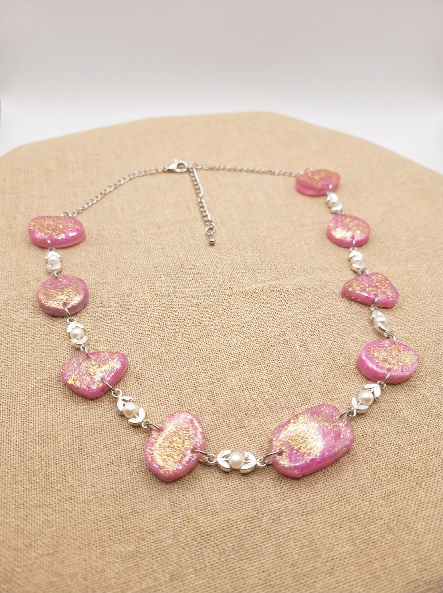 Handcrafted Pearl & Resin Necklace with Golden Accents