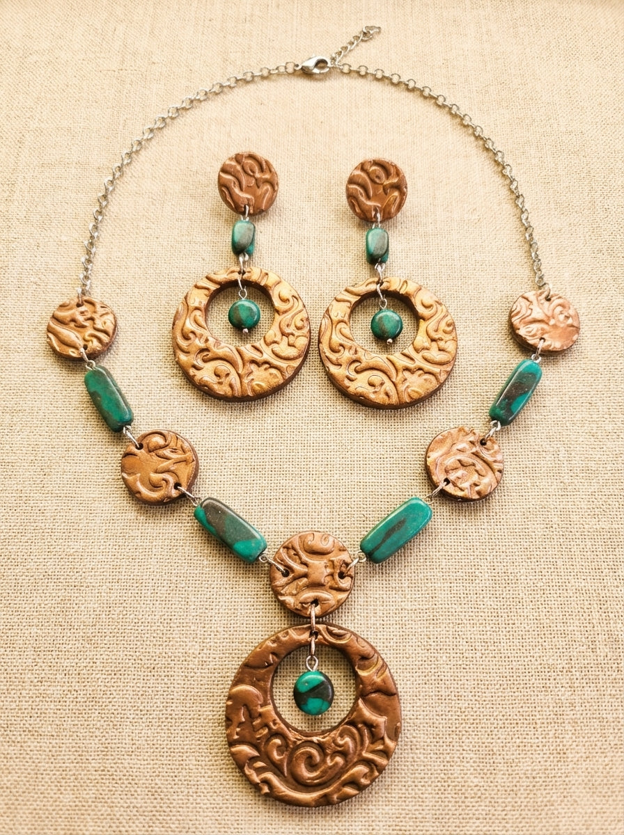 Luxe Black and Metallic Bronze Hand Sculpted Jewellery Set for Her