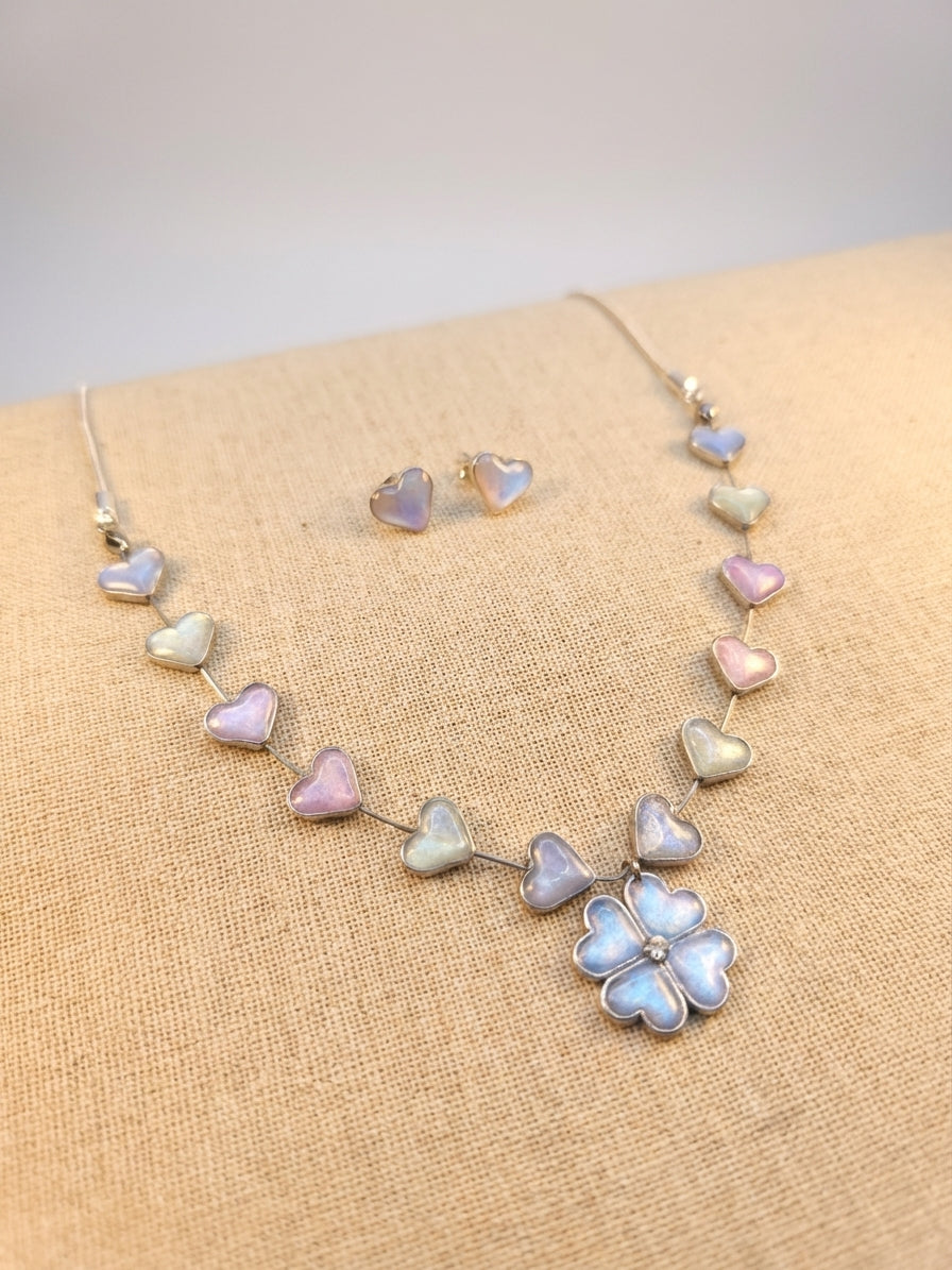 Irediscent Pastel Hearts Jewellery Set – Necklace & Stud Earrings