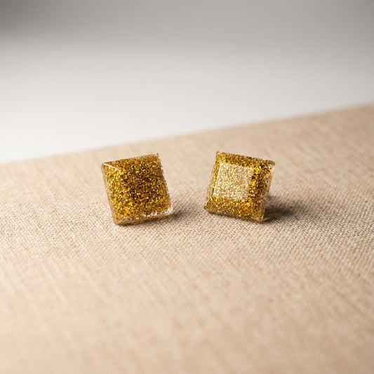 Gold squared golden shimmering earrings