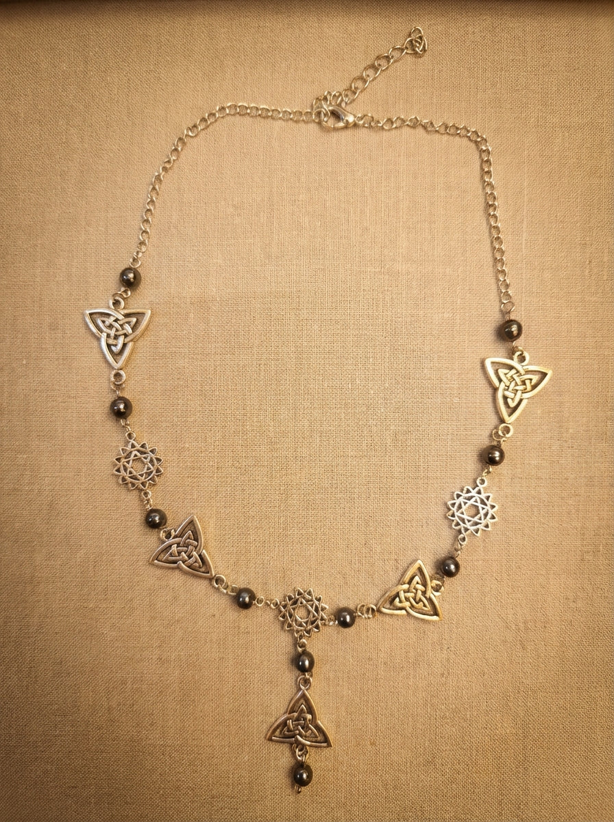 Hematite & Celtic-Style Knot Necklace – Grounding, Protection & Balance