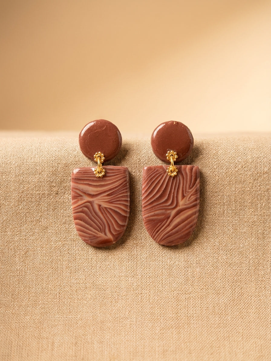 Mocha Shield Clay Earrings – Handmade Statement Earrings