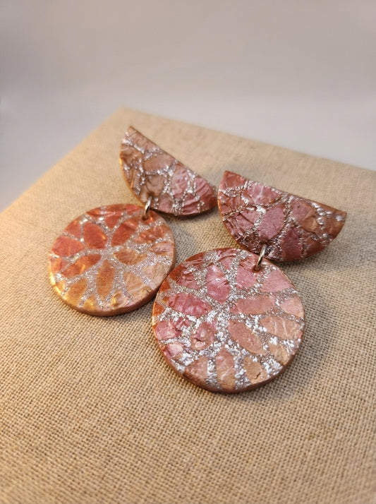 Blush Pink and Silver Textured Statement Earrings