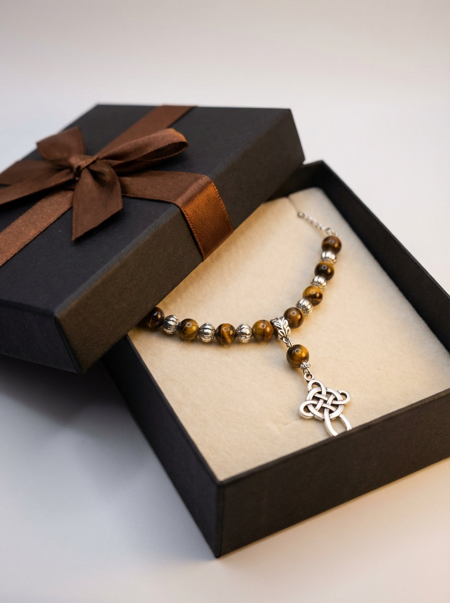 Tiger’s Eye & Celtic-Style Silver Handmade Necklace – Protection, Focus & Inner Strength