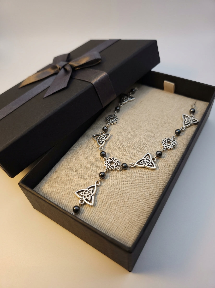 Hematite & Celtic-Style Knot Necklace – Grounding, Protection & Balance