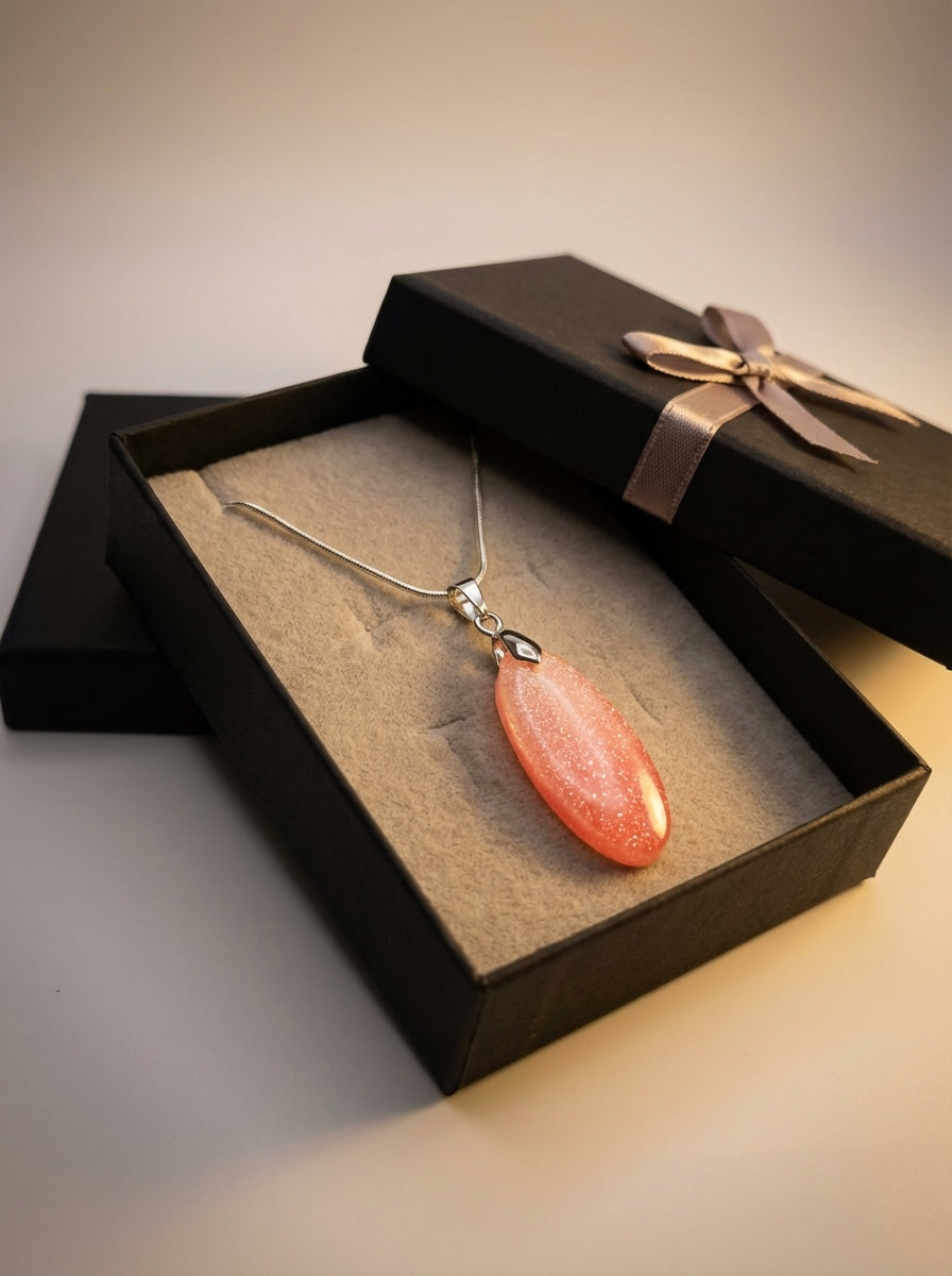 Orange Coral Shimmer Teardrop Pendant Necklace