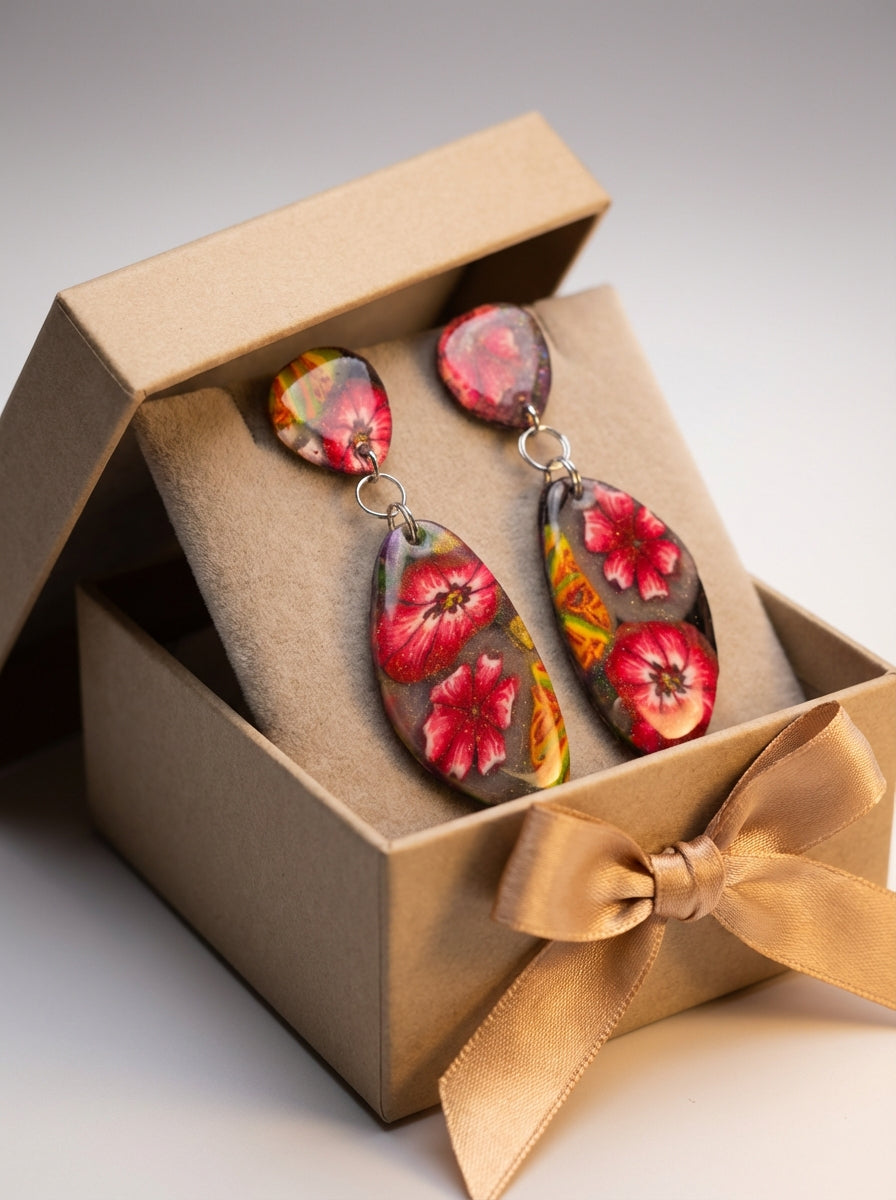 Handcrafted Clay Floral Earrings with Pressed Flowers