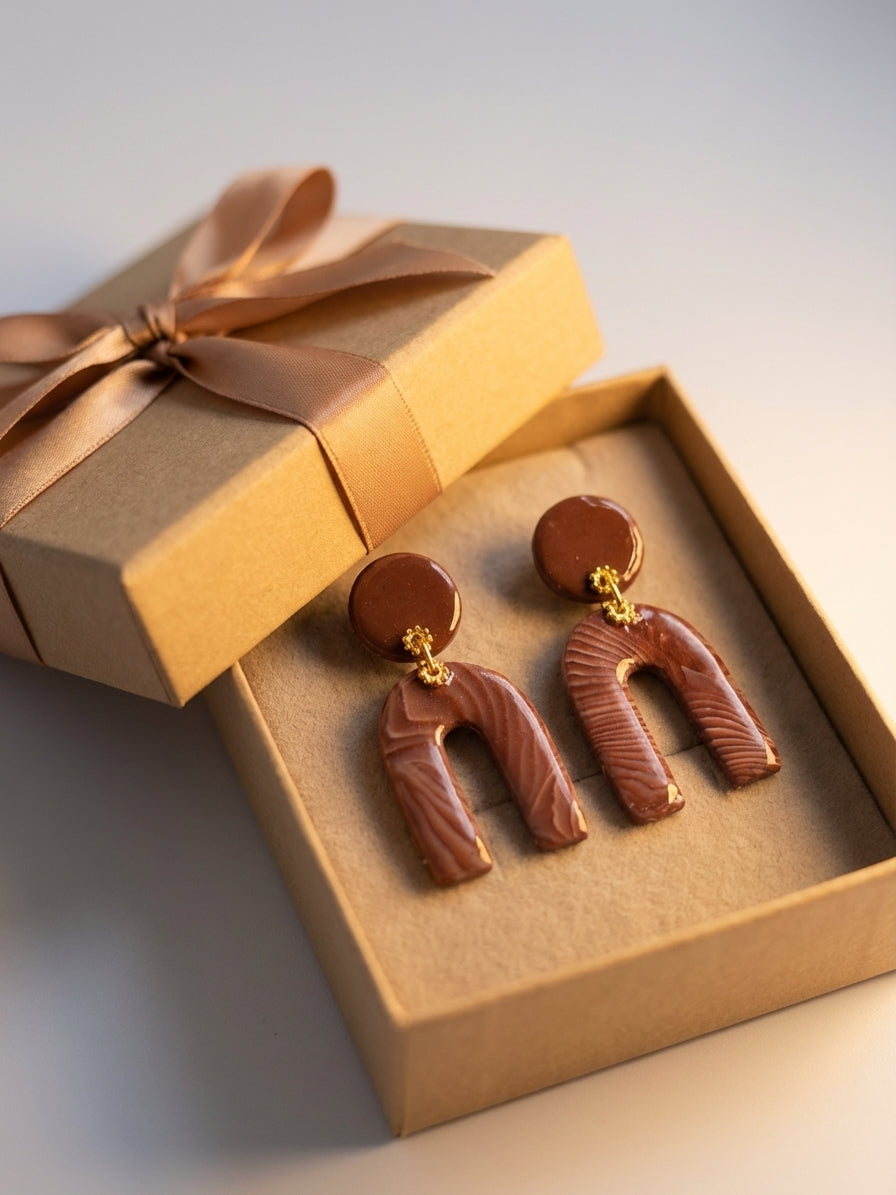 Mocha Arch Clay Earrings – Handmade Statement Earrings